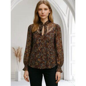 Lafayette 148 New York Sz L Womens Floral Summer Set Sheer Blouse Satin Camisole
